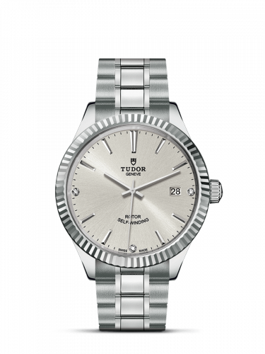 Watch Winder for watch Tudor Style Style 38 Stainless Steel / Fluted / Silver-Diamond / Bracelet