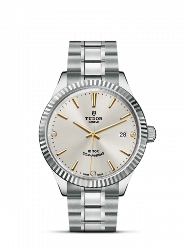 Watch Winder for watch Tudor Style Style 38 Stainless Steel / Fluted / Silver-Diamond / Bracelet