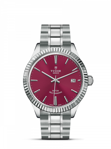 Watch Winder for watch Tudor Style Style 38 Stainless Steel / Fluted / Burgundy / Bracelet