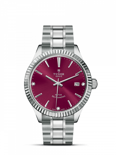 Watch Winder for watch Tudor Style Style 38 Stainless Steel / Fluted / Burgundy-Diamond / Bracelet