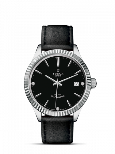 Watch Winder for watch Tudor Style Style 38 Stainless Steel / Fluted / Black-Diamond / Strap