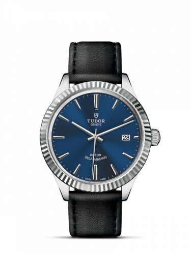 Watch Winder for watch Tudor Style Style 38 Stainless Steel / Fluted / Blue / Strap