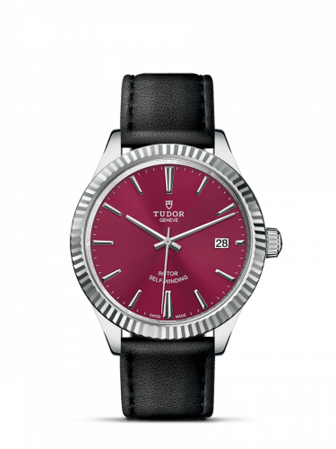 Watch Winder for watch Tudor Style Style 38 Stainless Steel / Fluted / Burgundy / Strap