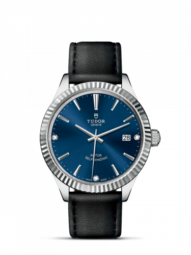 Watch Winder for watch Tudor Style Style 38 Stainless Steel / Fluted / Blue-Diamond / Strap