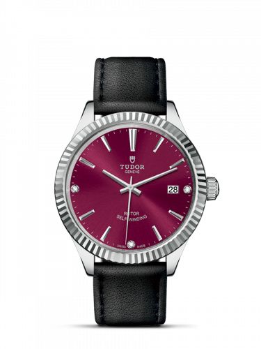 Watch Winder for watch Tudor Style Style 38 Stainless Steel / Fluted / Burgundy-Diamond / Strap