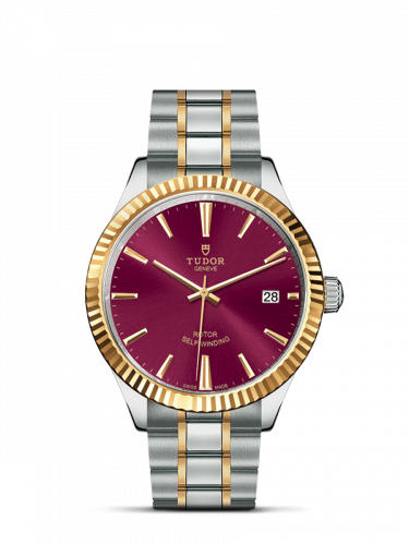 Watch Winder for watch Tudor Style Style 38 Stainless Steel / Yellow Gold / Fluted / Burgundy / Bracelet