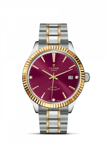 Watch Winder for watch Tudor Style Style 38 Stainless Steel / Yellow Gold / Fluted / Burgundy-Diamond / Bracelet