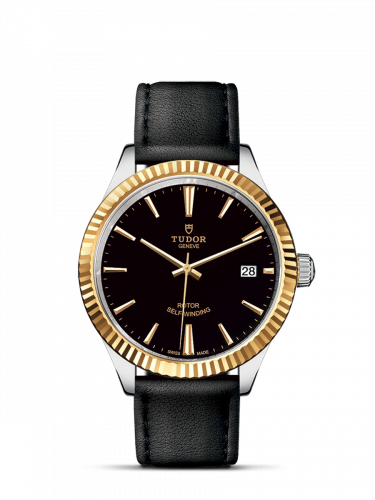 Watch Winder for watch Tudor Style Style 38 Stainless Steel / Yellow Gold / Fluted / Black / Strap