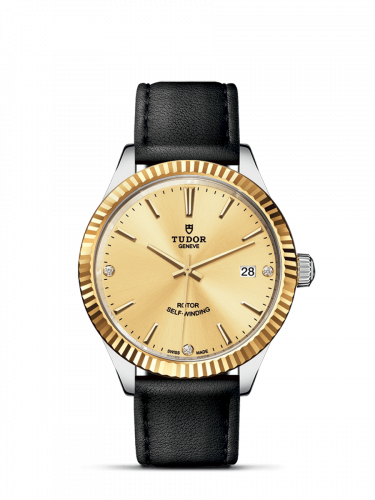 Watch Winder for watch Tudor Style Style 38 Stainless Steel / Yellow Gold / Fluted / Champagne-Diamond / Strap