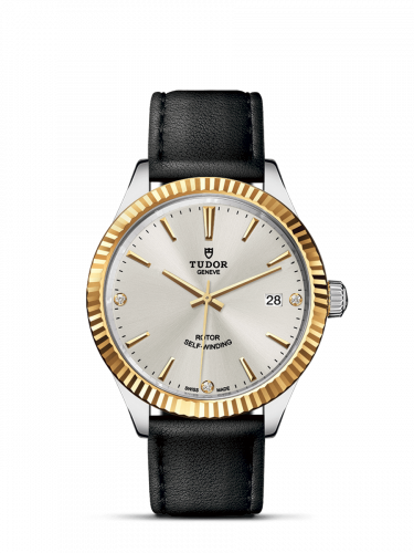 Watch Winder for watch Tudor Style Style 38 Stainless Steel / Yellow Gold / Fluted / Silver-Diamond / Strap