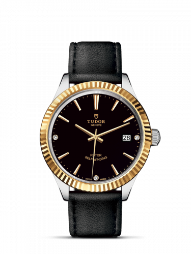 Watch Winder for watch Tudor Style Style 38 Stainless Steel / Yellow Gold / Fluted / Black-Diamond / Strap