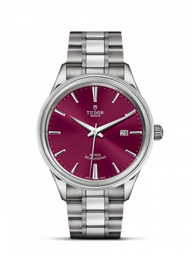 Watch Winder for watch Tudor Style Style 41 Stainless Steel / Burgundy / Bracelet