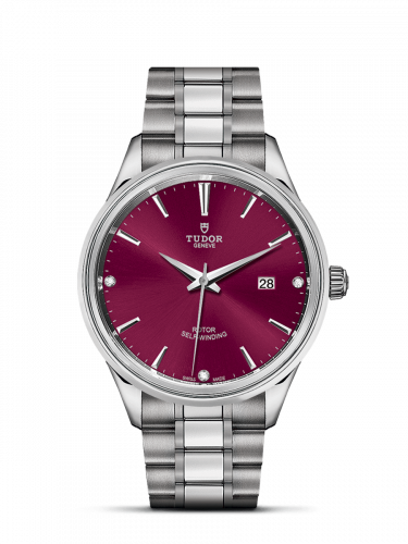 Watch Winder for watch Tudor Style Style 41 Stainless Steel / Burgundy-Diamond / Bracelet