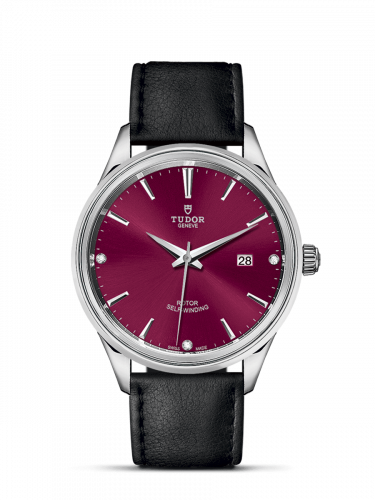 Watch Winder for watch Tudor Style Style 41 Stainless Steel / Burgundy-Diamond / Strap