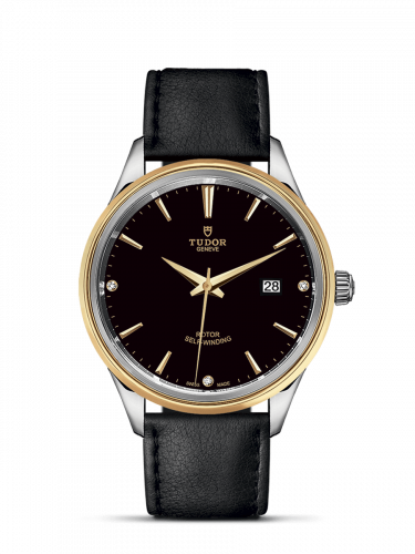 Watch Winder for watch Tudor Style Style 41 Stainless Steel / Yellow Gold / Black-Diamond / Strap