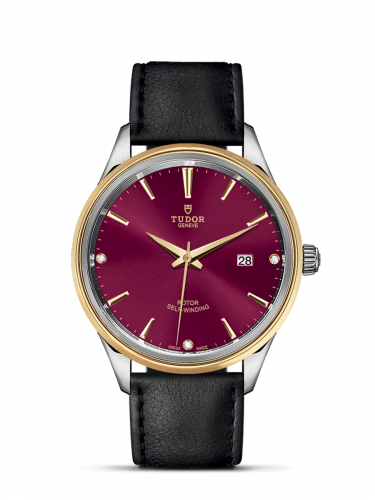 Watch Winder for watch Tudor Style Style 41 Stainless Steel / Yellow Gold / Burgundy-Diamond / Strap