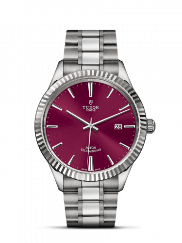 Watch Winder for watch Tudor Style Style 41 Stainless Steel / Fluted / Burgundy / Bracelet