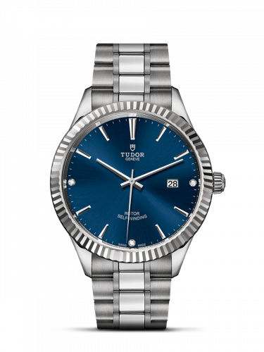 Watch Winder for watch Tudor Style Style 41 Stainless Steel / Fluted / Blue-Diamond / Bracelet