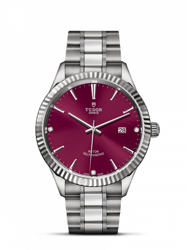 Watch Winder for watch Tudor Style Style 41 Stainless Steel / Fluted / Burgundy-Diamond / Bracelet