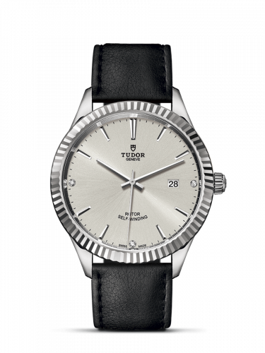 Watch Winder for watch Tudor Style Style 41 Stainless Steel / Fluted / Silver-Diamond / Strap