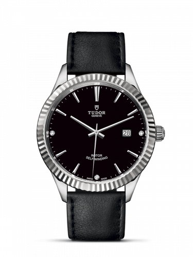 Watch Winder for watch Tudor Style Style 41 Stainless Steel / Fluted / Black-Diamond / Strap