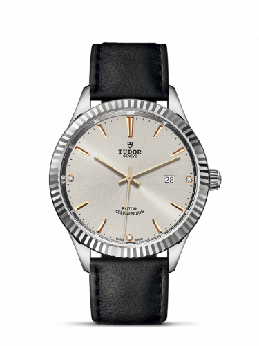 Watch Winder for watch Tudor Style Style 41 Stainless Steel / Fluted / Silver-Diamond / Strap