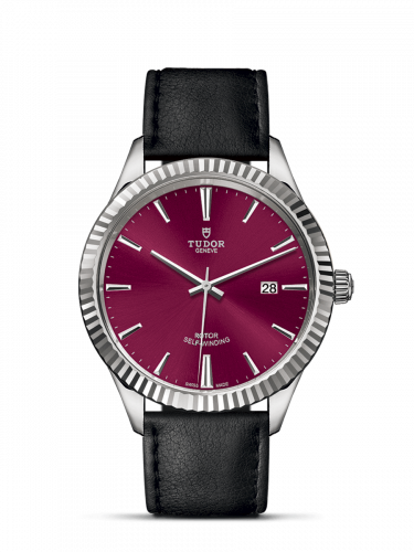 Watch Winder for watch Tudor Style Style 41 Stainless Steel / Fluted / Burgundy / Strap