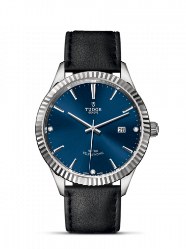 Watch Winder for watch Tudor Style Style 41 Stainless Steel / Fluted / Blue-Diamond / Strap