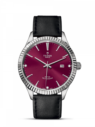 Watch Winder for watch Tudor Style Style 41 Stainless Steel / Fluted / Burgundy-Diamond / Strap