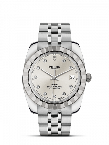Remontoir à montres pour montre Tudor Classic Classic 38 Stainless Steel / Fluted / Argent-Diamond / Bracelet