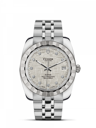 Remontoir à montres pour montre Tudor Classic Classic 38 Stainless Steel / Fluted / Argent-Diamond / Bracelet