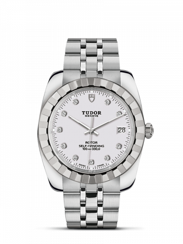 Remontoir à montres pour montre Tudor Classic Classic 38 Stainless Steel / Fluted / Blanc-Diamond / Bracelet