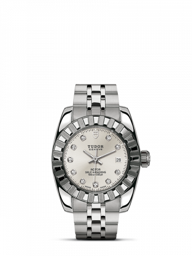 Remontoir à montres pour montre Tudor Classic Classic 28 Stainless Steel / Fluted / Argent-Diamond / Bracelet