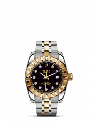 Remontoir à montres pour montre Tudor Classic Classic 28 Stainless Steel / Yellow Or / Fluted / Noire-Diamond / Bracelet