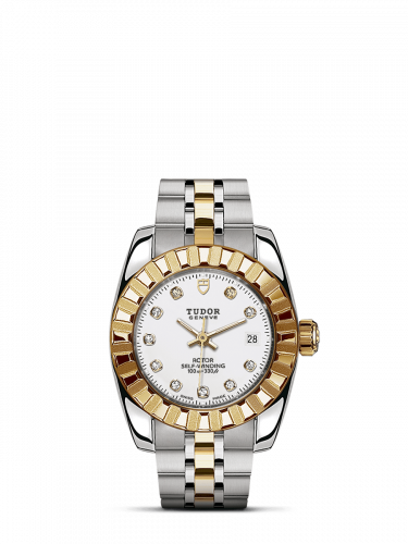 Remontoir à montres pour montre Tudor Classic Classic 28 Stainless Steel / Yellow Or / Fluted / Blanc-Diamond / Bracelet
