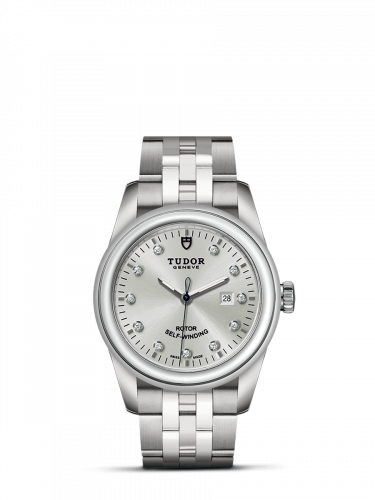 Remontoir à montres pour montre Tudor Glamour Glamour Date 31 Stainless Steel / Argent-Diamond / Bracelet