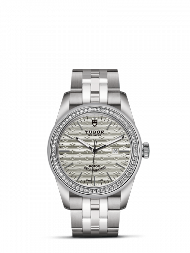 Remontoir à montres pour montre Tudor Glamour Glamour Date 31 Stainless Steel / Diamond / Jacquard Argent / Bracelet