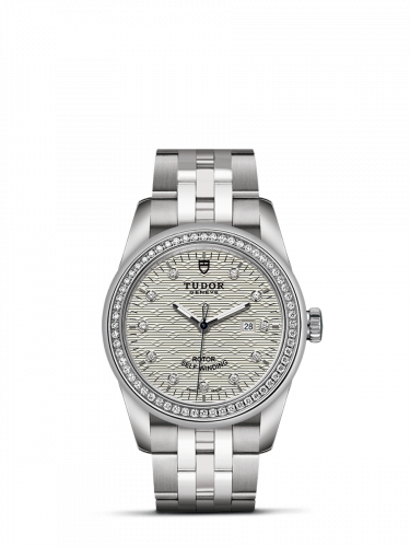 Remontoir à montres pour montre Tudor Glamour Glamour Date 31 Stainless Steel / Diamond / Jacquard Argent-Diamond / Bracelet
