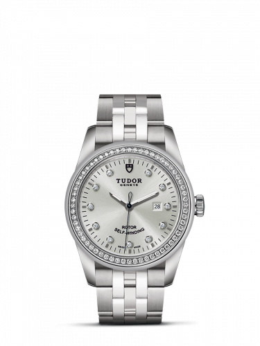 Remontoir à montres pour montre Tudor Glamour Glamour Date 31 Stainless Steel / Diamond / Argent-Diamond / Bracelet