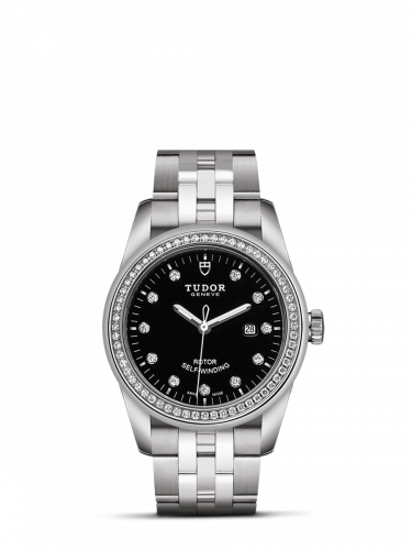 Remontoir à montres pour montre Tudor Glamour Glamour Date 31 Stainless Steel / Diamond / Noire-Diamond / Bracelet