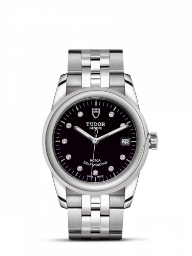 Remontoir à montres pour montre Tudor Glamour Glamour Date 36 Stainless Steel / Noire-Diamond / Bracelet