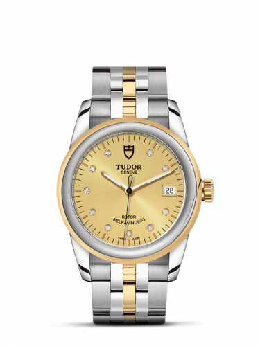 Remontoir à montres pour montre Tudor Glamour Glamour Date 36 Stainless Steel / Yellow Or / Champagne-Diamond / Bracelet