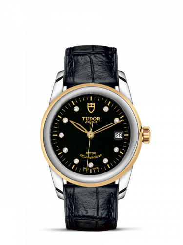 Remontoir à montres pour montre Tudor Glamour Glamour Date 36 Stainless Steel / Yellow Or / Noire-Diamond / Strap