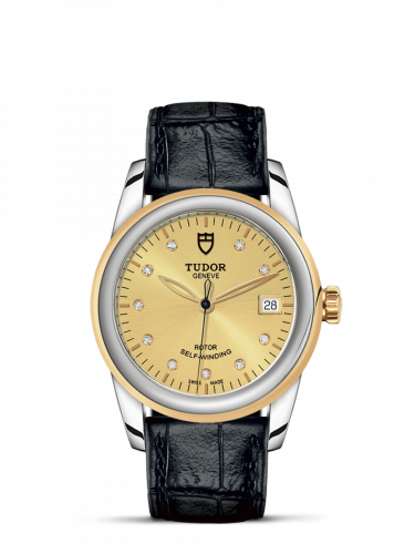 Remontoir à montres pour montre Tudor Glamour Glamour Date 36 Stainless Steel / Yellow Or / Champagne-Diamond / Strap