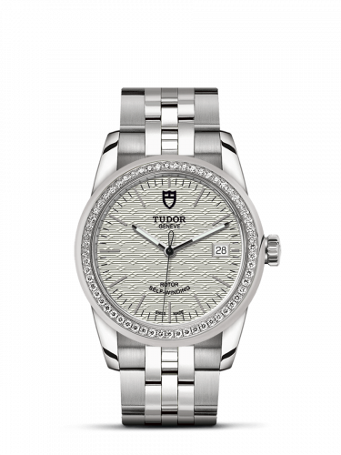 Remontoir à montres pour montre Tudor Glamour Glamour Date 36 Stainless Steel / Diamond / Jacquard Argent / Bracelet