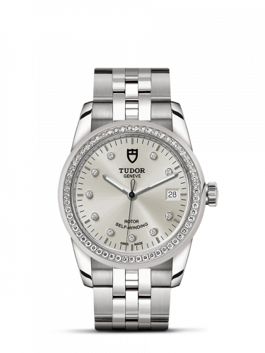 Remontoir à montres pour montre Tudor Glamour Glamour Date 36 Stainless Steel / Diamond / Argent-Diamond / Bracelet