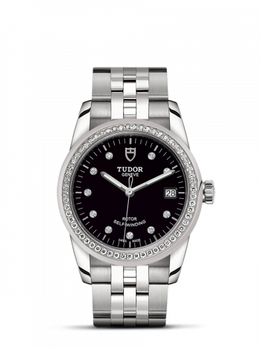 Remontoir à montres pour montre Tudor Glamour Glamour Date 36 Stainless Steel / Diamond / Noire-Diamond / Bracelet