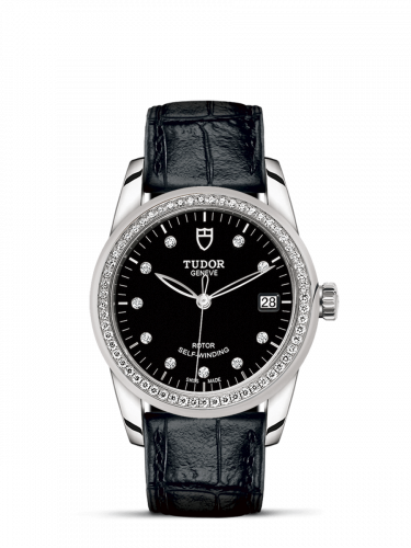 Remontoir à montres pour montre Tudor Glamour Glamour Date 36 Stainless Steel / Diamond / Noire-Diamond / Strap