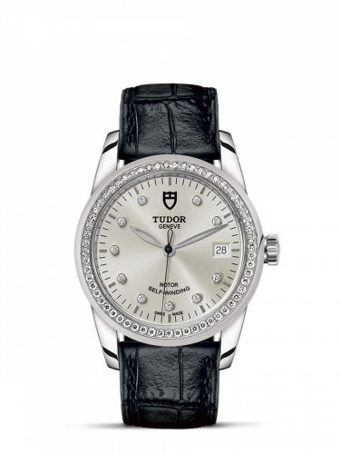 Remontoir à montres pour montre Tudor Glamour Glamour Date 36 Stainless Steel / Diamond / Argent-Diamond / Strap
