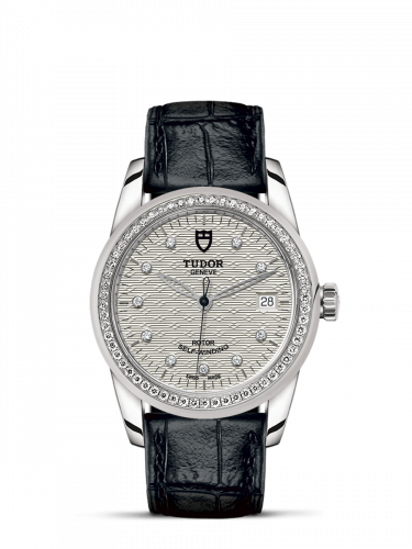 Remontoir à montres pour montre Tudor Glamour Glamour Date 36 Stainless Steel / Diamond / Jacquard Argent-Diamond / Strap